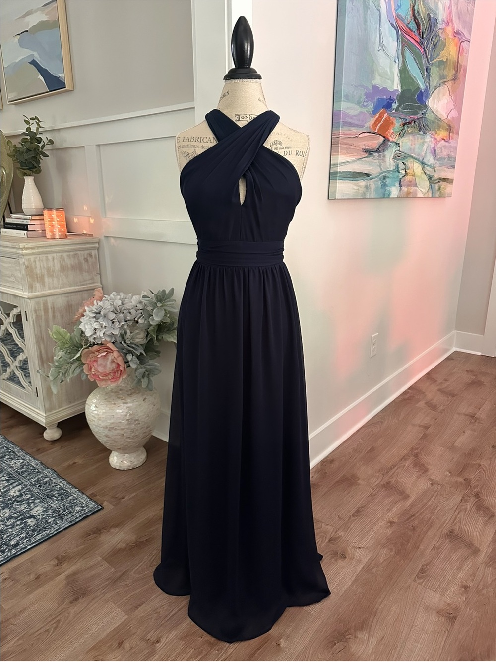 Adrianna Papell Navy Blue Halter Formal Evening Gown Dress Size 12